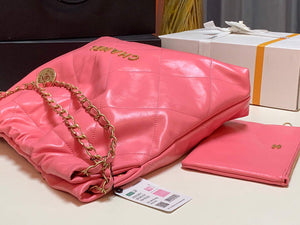 Chanel 22 Handbag Shiny Calfskin Gold AS3261 Pink - Default Title - View 5