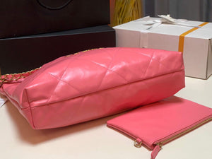 Chanel 22 Handbag Shiny Calfskin Gold AS3261 Pink - Default Title - View 6