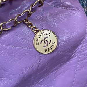 Chanel 22 Handbag Shiny Calfskin Gold AS3261 Purple - Default Title - View 6