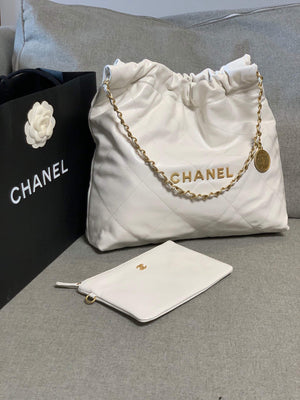 Chanel 22 Handbag Shiny Calfskin Gold AS3261 White - Default Title - View 1