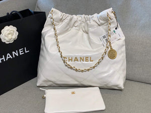 Chanel 22 Handbag Shiny Calfskin Gold AS3261 White - Default Title - View 2