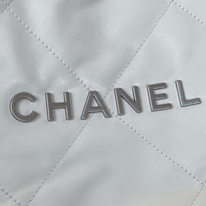 Chanel 22 Handbag Shiny Calfskin Gold AS3261 White with Silver Logo - Default Title - View 4