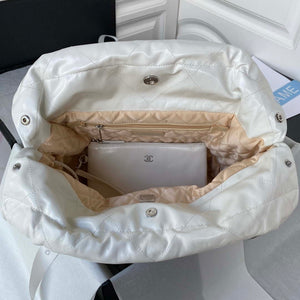 Chanel 22 Handbag Shiny Calfskin Gold AS3261 White with Silver Logo - Default Title - View 5