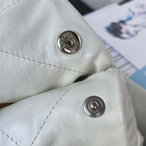 Chanel 22 Handbag Shiny Calfskin Gold AS3261 White with Silver Logo - Default Title - View 7