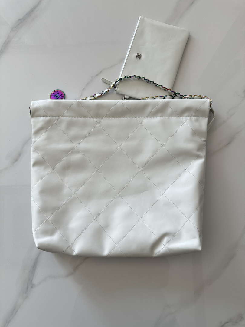Chanel 22 Handbag Shiny White Calfskin AS3261 with Symphony Hardware - Default Title - View 2