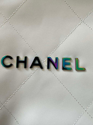 Chanel 22 Handbag Shiny White Calfskin AS3261 with Symphony Hardware - Default Title - View 3