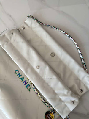 Chanel 22 Handbag Shiny White Calfskin AS3261 with Symphony Hardware - Default Title - View 5