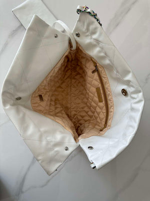 Chanel 22 Handbag Shiny White Calfskin AS3261 with Symphony Hardware - Default Title - View 8