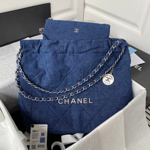 Chanel 22 Handbag Silver-Tone Metal Canvas AS3260 Blue denim - Default Title - View 1