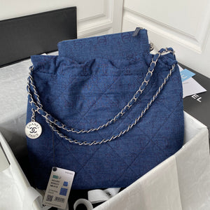 Chanel 22 Handbag Silver-Tone Metal Canvas AS3260 Blue denim - Default Title - View 5