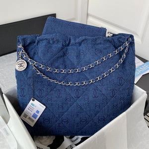 Chanel 22 Handbag Silver-Tone Metal Canvas AS3261 Blue denim - Default Title - View 1