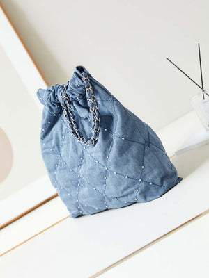 Chanel 22 Handbag Washed Denim & Silver-Tone Metal AS3261 Blue - Default Title - View 4