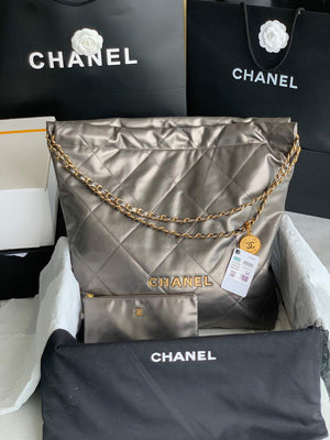 Chanel 22 Large Handbag Shiny Calfskin Gold-Tone Metal AS3262 Ruthenium - Default Title - View 1