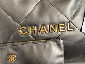 Chanel 22 Large Handbag Shiny Calfskin Gold-Tone Metal AS3262 Ruthenium - Default Title - View 3