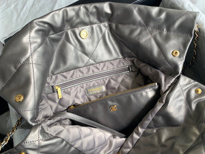 Chanel 22 Large Handbag Shiny Calfskin Gold-Tone Metal AS3262 Ruthenium - Default Title - View 7