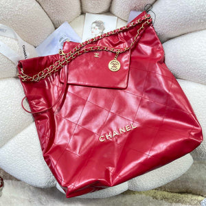 Chanel 22 Large Handbag Shiny Calfskin AS3262 Red - Default Title - View 4