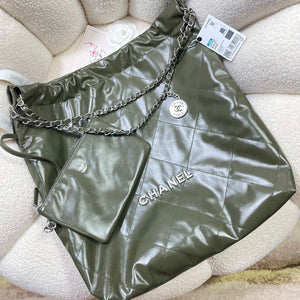 Chanel 22 Large Handbag Shiny Calfskin AS3262 Dark Green - Default Title - View 4