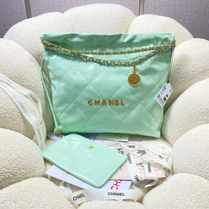 Chanel 22 Large Handbag Shiny Calfskin AS3262 Mint Green - Default Title - View 4