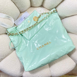 Chanel 22 Large Handbag Shiny Calfskin AS3262 Mint Green - Default Title - View 7