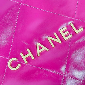 Chanel 22 Large Handbag Shiny Calfskin AS3262 Rose Red - Default Title - View 5