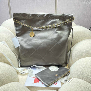 Chanel 22 Large Handbag Shiny Calfskin AS3262 Gray Silver - Default Title - View 2
