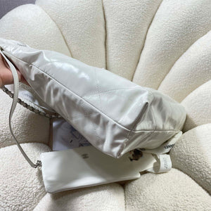 Chanel 22 Large Handbag Shiny Calfskin AS3262 White with Silver Logo - Default Title - View 3