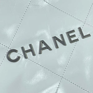 Chanel 22 Large Handbag Shiny Calfskin AS3262 White with Silver Logo - Default Title - View 5