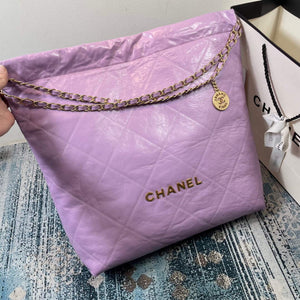 CHANEL 22 Large Handbag Shiny Calfskin Gold AS3262 Purple - Default Title - View 2