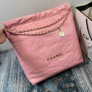 CHANEL 22 Large Handbag Shiny Calfskin Gold AS3262 Light Pink - Default Title - View 2