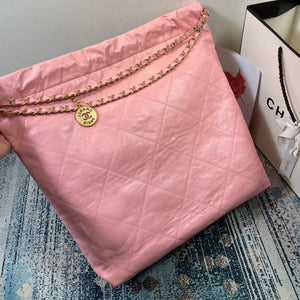CHANEL 22 Large Handbag Shiny Calfskin Gold AS3262 Light Pink - Default Title - View 4
