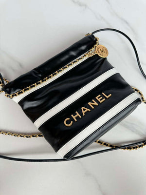 Chanel 22 Mini Handbag AS3980 Shiny Calfskin & Gold-Tone Metal Black & White - Default Title - View 3