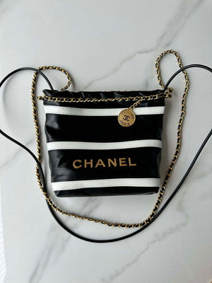Chanel 22 Mini Handbag AS3980 Shiny Calfskin & Gold-Tone Metal Black & White - Default Title - View 4