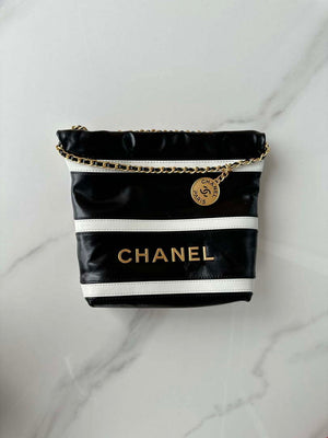 Chanel 22 Mini Handbag AS3980 Shiny Calfskin & Gold-Tone Metal Black & White - Default Title - View 5