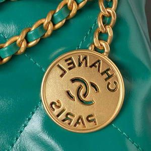 Chanel 22 Mini Handbag AS3980 Shiny Calfskin & Gold-Tone Metal Green - Default Title - View 4