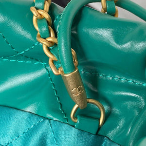 Chanel 22 Mini Handbag AS3980 Shiny Calfskin & Gold-Tone Metal Green - Default Title - View 7