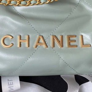 Chanel 22 Mini Handbag AS3980 Shiny Calfskin & Gold-Tone Metal Green Gray - Default Title - View 4