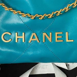Chanel 22 Mini Handbag AS3980 Shiny Calfskin & Gold-Tone Metal Lake Blue - Default Title - View 3