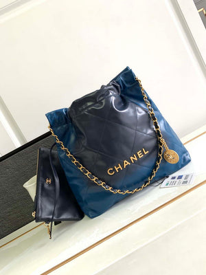 Chanel 22 Mini Handbag AS3980 Shiny Calfskin & Gold-Tone Metal Navy Blue - Default Title - View 1