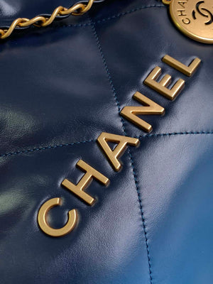 Chanel 22 Mini Handbag AS3980 Shiny Calfskin & Gold-Tone Metal Navy Blue - Default Title - View 5