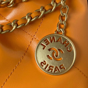 Chanel 22 Mini Handbag AS3980 Shiny Calfskin & Gold-Tone Metal Orange - Default Title - View 3