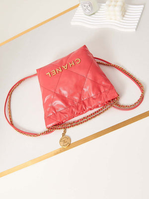 Chanel 22 Mini Handbag AS3980 Shiny Calfskin & Gold-Tone Metal Red - Default Title - View 7