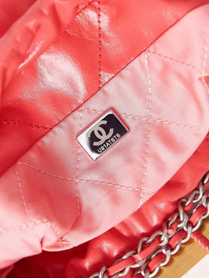 Chanel 22 AS3980 Mini Handbag Shiny Calfskin & Silver-Tone Metal Red - Default Title - View 8