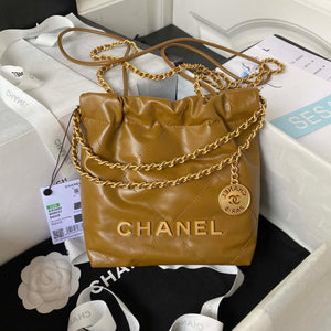 Chanel 22 Mini Handbag AS3980 Shiny Calfskin & Gold-Tone Metal Marigold - Default Title - View 1