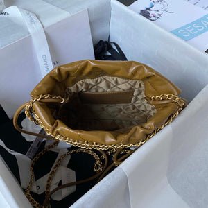 Chanel 22 Mini Handbag AS3980 Shiny Calfskin & Gold-Tone Metal Marigold - Default Title - View 6