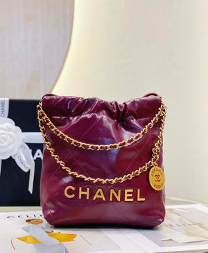 Chanel 22 Mini Handbag AS3980 Shiny Calfskin & Gold-Tone Metal Purple Red - Default Title - View 3