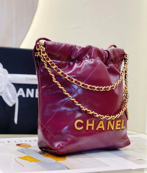 Chanel 22 Mini Handbag AS3980 Shiny Calfskin & Gold-Tone Metal Purple Red - Default Title - View 6