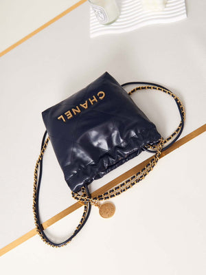 Chanel 22 Mini Handbag AS3980 Shiny Calfskin & Gold-Tone Metal Royal blue - Default Title - View 6