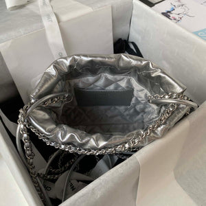 Chanel 22 AS3980 Mini Handbag Shiny Calfskin & Silver-Tone Metal Silver - Default Title - View 6