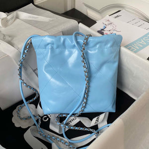 Chanel 22 AS3980 Mini Handbag Shiny Calfskin & Silver-Tone Metal Sky blue - Default Title - View 2