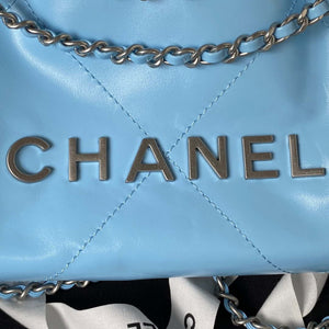 Chanel 22 AS3980 Mini Handbag Shiny Calfskin & Silver-Tone Metal Sky blue - Default Title - View 3